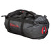 Hollis brand duffel bag with red and gray accents, featuring multiple compartments and shoulder straps.