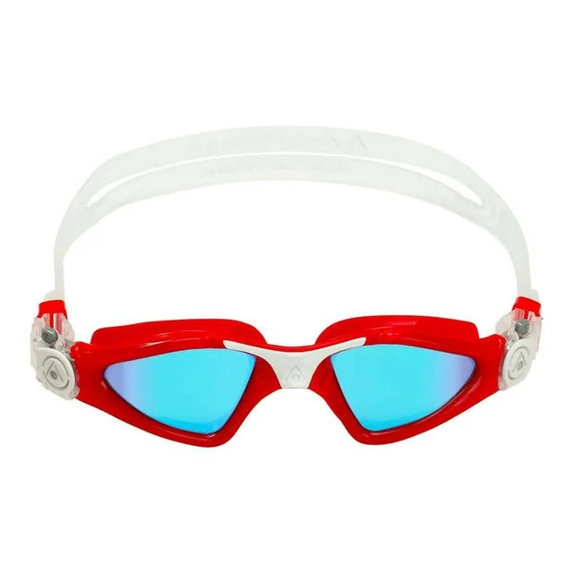 Aqua Sphere Kayenne  Compact Adult Swim Goggles Small fit Red & White Blue Titanium Mirrored Lens