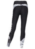 Black leggings with white and gray pattern on a white background
